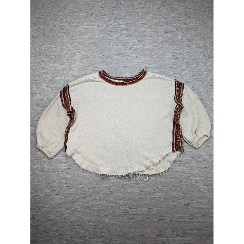 Free People Pullover cropped Top Textured Knit Bohemian SMALL Oversized Raw Hem‎